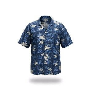 Pineapple Connection Mystic Origins Mens Blue Tribal Hibiscus Hawaiian Shirt XL